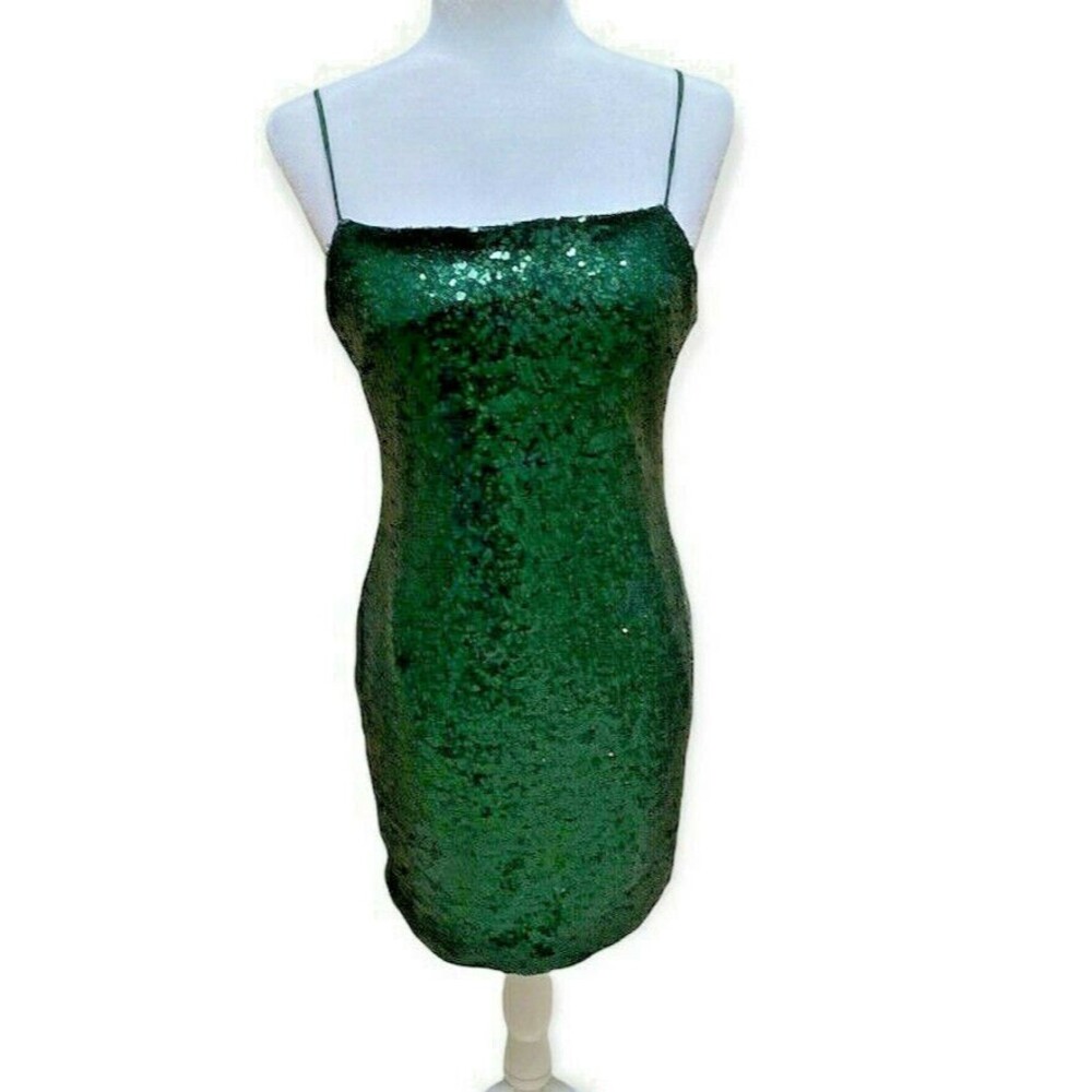 Y2k Mind Code Emerald Green Sequin Mini Dress Siz… - image 2